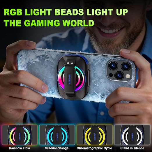 Cell Phone Cooler for Gaming, Magnetic Portable Radiator with RGB Lights, 3000mAh Rechargeable Battery, Compatible with iPhone, iPad, Android