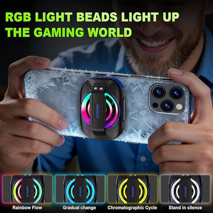 Cell Phone Cooler for Gaming, Magnetic Portable Radiator with RGB Lights, 3000mAh Rechargeable Battery, Compatible with iPhone, iPad, Android
