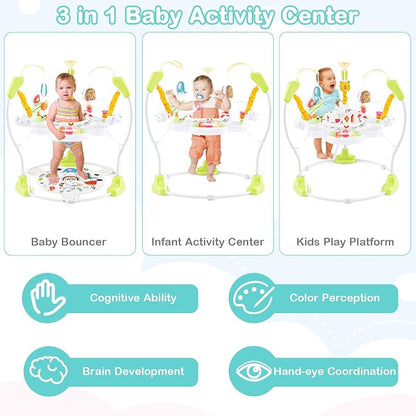 HONEY JOY Baby Bouncer Activity Center, Infant Jumper and Table w/ 360° Rotary Seat, 3 Adjustable Heights, Mat, Music, Lights, Sounds & Developmental Toys, Activity Center for Babies (Yellow)
