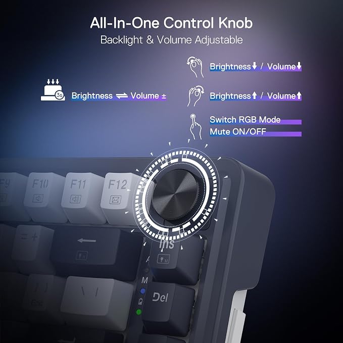 Redragon K673 PRO Wireless 81-Key RGB Gasket Gaming Keyboard, Scroll Knob | Multi-Function Control Wheel, 0-Delay Tri-Mode, Cushioned 5-Layer Noise Dampening for Creamy Thocky Sound, Compact 80% Size