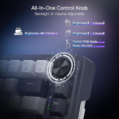 Redragon K673 PRO Wireless 81-Key RGB Gasket Gaming Keyboard, Scroll Knob | Multi-Function Control Wheel, 0-Delay Tri-Mode, Cushioned 5-Layer Noise Dampening for Creamy Thocky Sound, Compact 80% Size