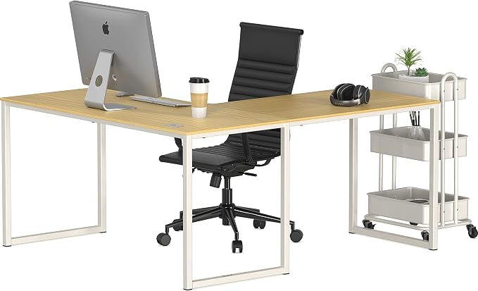 SHW Mission 55 x 60 L-Shape Home Office Computer Desk, Oak | Reversible Desktop Design