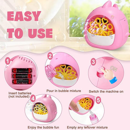 Aooess Shark Bubble Machine for Kids Age 4-8: Automatic Bubble Blower Machine Toy Cute Animal Bubble Maker Toy for Toddlers Boys Girls Age 3+, Summer Outdoor Party Birthday Gift, Pink
