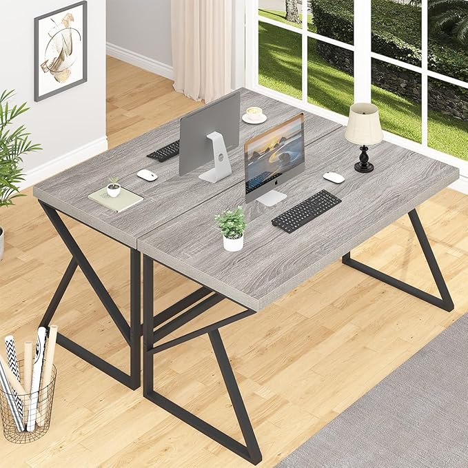 HSH Large Computer Desk, Industrial Metal Wood Gray Home Office Desk, Modern Long Work Study Writing Gaming Table, Student Simple PC Laptop Desk for Bedroom Living Room, Light Grey Oak, 60 Inch