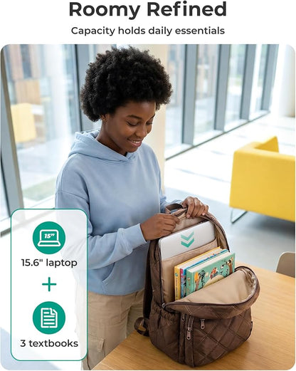BAGSMART College Laptop Backpack,Cute Travel Backpack for Women,Quilted Computer Bookbag