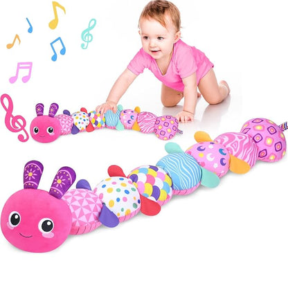 KMUYSL Baby Sensory Caterpillar Toys for 0-6 6-12 Months, Soft Plush Activity Toy with Crinkle, Rattle & Gentle Music, Tummy Time Toy for Infant Newborn, Early Development Toy Shower Gifts for Baby