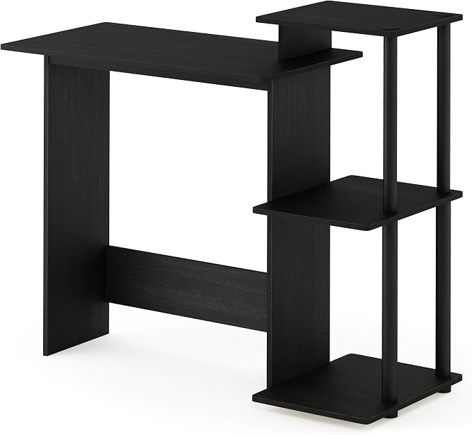 Furinno Efficient 29-Inch Black Computer Desk with Side Shelves, Gaming Desk with 3 Open Shelves, Home Office Desk, for Home Office, Study Room, Dorm, Bedroom, Dark Americano