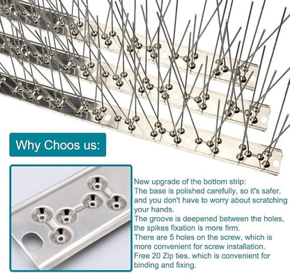 Bird Spikes Cover 11Feet Stainless Steel Pigeons Spikes Small Bird Spikes for Roof Fence Window Mailbox(10pcs)
