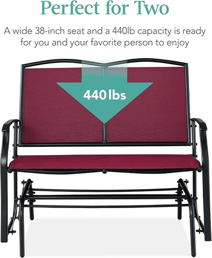 Best Choice Products 2-Person Outdoor Patio Swing Glider Steel Bench Loveseat Rocker for Deck, Porch w/Textilene Fabric, Steel Frame - Burgundy/Black