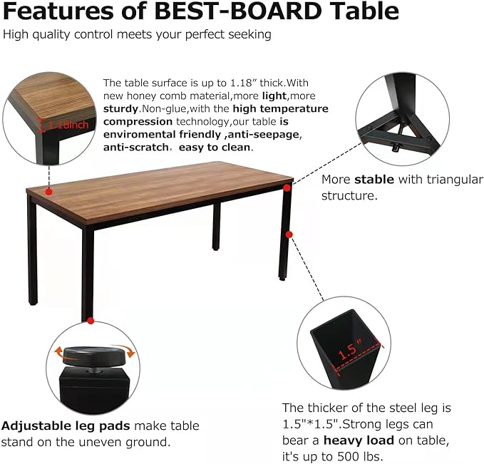 Large Table 35x70 Inches Computer Desk/Dining Table, Office Desk Sturdy Writing Workstation for Home Office Modern Simple Sturdy Laptop Study Table- Walnut