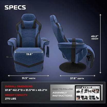 Respawn 900 Gaming Recliner Chair with Footrest, Cup Holder and Swivel | Ergonomic gaming recliner with footrest, cup holder, lumbar support, 135° recline & 360° swivel for console gaming