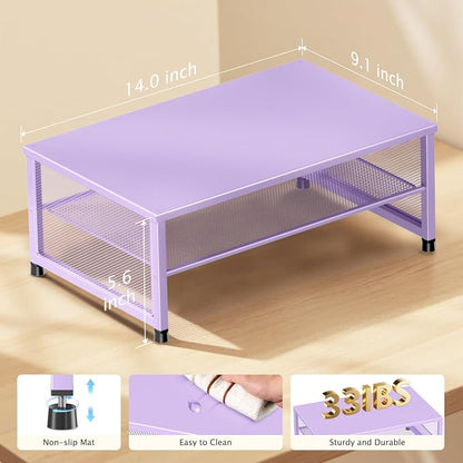 ECOLOVI 2-Tier Computer Monitor Stand Riser, Desk Organizer for Monitor, Printer & Laptop Stand, Desktop Workspace Organizers for Office Supplies(Purple)