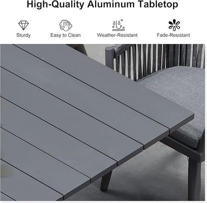 PURPLE LEAF 9 Pieces Patio Dining Set with Outdoor Aluminium Dining Table and Woven Rattan Chairs Modern Metal Furniture Cushions Sets for Garden Yard Indoor Decor Kitchen Gray