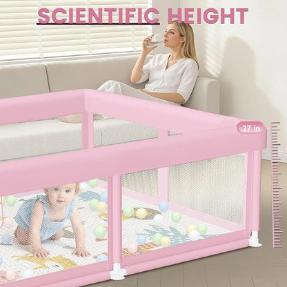 Hiaksedt Large Baby Playpen with Mat 50"x50" Baby Girl Play Pen for Babies and Toddlers, Safe Structure and Soft, Skin-Friendly Fabric with Zipper Gates Pink