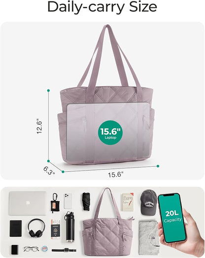 BAGSMART Crush Tote Bag for Women, 20L Puffer Work Tote with Zipper | Quilted Nurse Hospital Bag For Travel College Gym