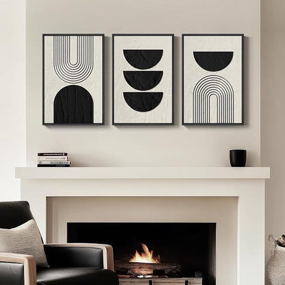 Large Framed Neutral Black and Beige Wall Art, 3 Piece Modern Canvas Prints Paintings Artwork for Walls, Minimalist Boho Geometric Pictures Wall Decor for Living Room Bedroom Home Office 20x30 In