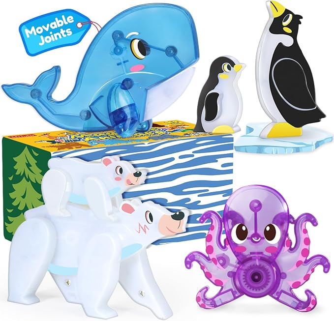 Oriate Magnet Arctic Animals for Magnetic Tiles, 6pcs Movable Joints Zoo Animals for Magnetic Blocks, Animal Toys Compatible with Magnetic Tiles, Educational Magnetic Building Tiles for Kids