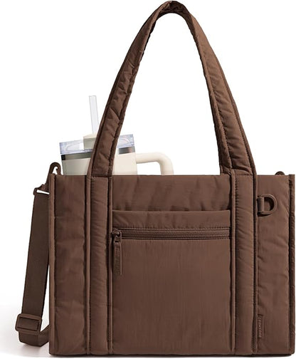 BAGSMART Boxy Tote Bag for Women, Crossbody Work Bag with Zipper | 3 Sizes Small Mini Tote Bag, Inner Tumbler Pocket Crush Bow Should Bag for Travel Work College