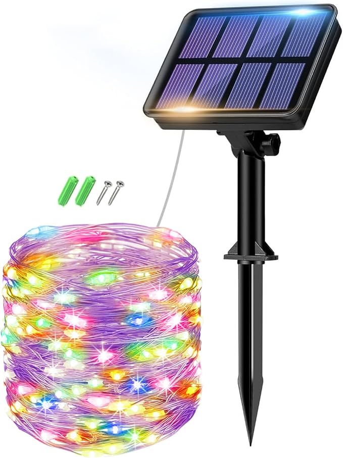 btfarm Solar String Lights Outdoor - 80LED 33FT Solar Fairy Lights Outside Waterproof 8 Modes, Copper Wire Solar Powered Twinkle Lights for Tree Garden Christmas Wedding Party Decor, Colorful