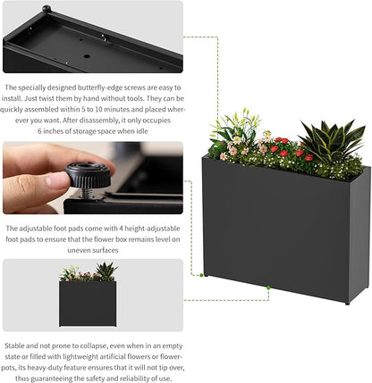 38" L x 10" W x 30" H Black Planter Box - Thickened Galvanized Steel with Weather-Resistant Coating, Heavy-Duty Raised Garden Bed for Outdoor Plants, Easy Assembly & Adjustable Feet