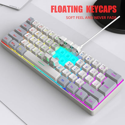 Snpurdiri 60% Wired Gaming Keyboard, 61 Keys RGB (Grey-White) | Backlit Small Gaming Keyboard for PC/Mac Gamer, Typist, Travel, Easy to Carry on Business Trip