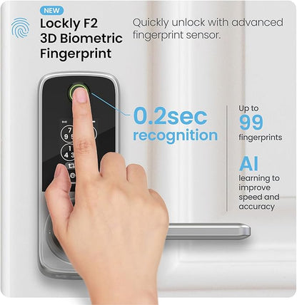 Lockly Secure Pro Smart Lock with Handle - Biometric Fingerprint & Patented Anti-Peep PIN Genie Keypad, Built-in Wi-Fi Keyless Entry Door Lock, App Remote Control, Works with Alexa & Google Assistant