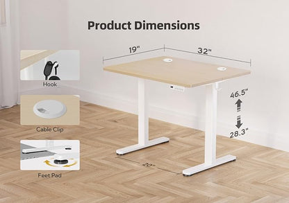 YDN 32 x 19 Inch Nature Electric Standing Desk | Adjustable Height, Sit Stand, Cable Management, Ergonomic, Home Office