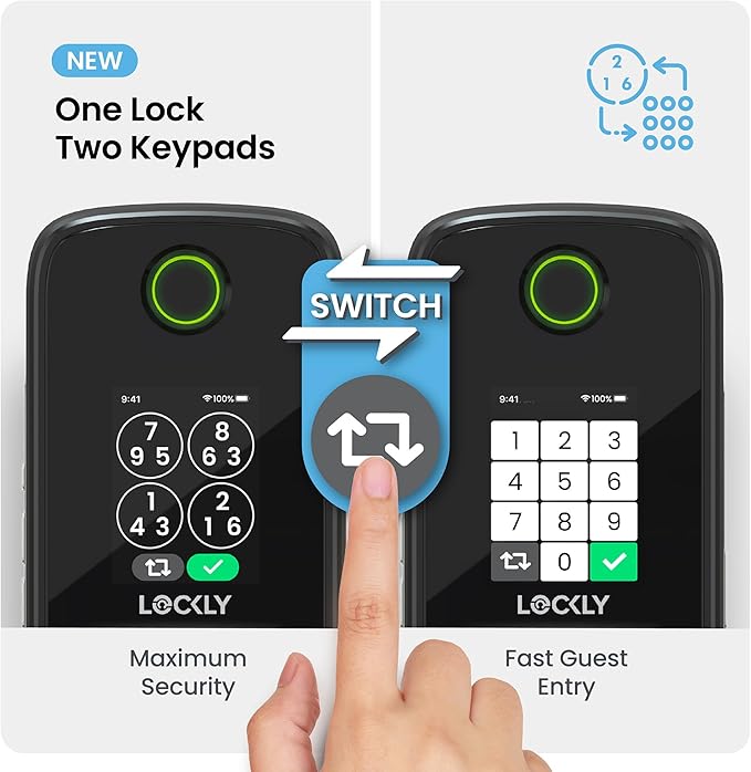 Lockly Secure Pro Smart Lock with Handle - Biometric Fingerprint & Patented Anti-Peep PIN Genie Keypad, Built-in Wi-Fi Keyless Entry Door Lock, App Remote Control, Works with Alexa & Google Assistant