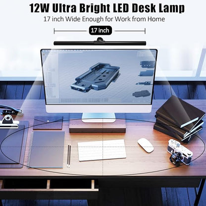 Led Eye-Caring Desk Lights for Home Office, Modern Office Lamp, 12W Dimmable & 5 Color Modes Extra Bright Tall Architect Clamp Lamp for Workbench Monitor Crafting