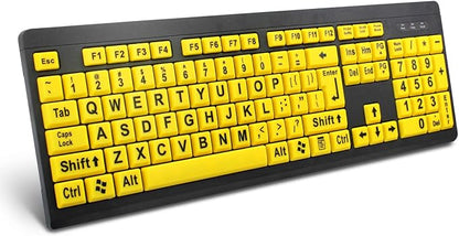 BOOGIIO Large Print Computer Keyboard, Wired USB High Contrast Keyboard with Oversized Print Letters for Visually Impaired Low Vision Individuals (Yellow+Black)