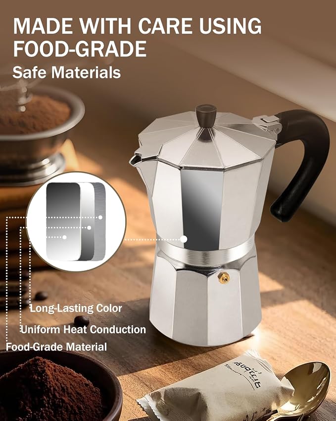 Coffee Maker Stovetop Espresso Maker 12 Cup Aluminum Moka Pot Percolator 20oz 600ml Easy Brewing for Electric Ceramic Stoves Home Camping Italian Cuban Café Classic Silver