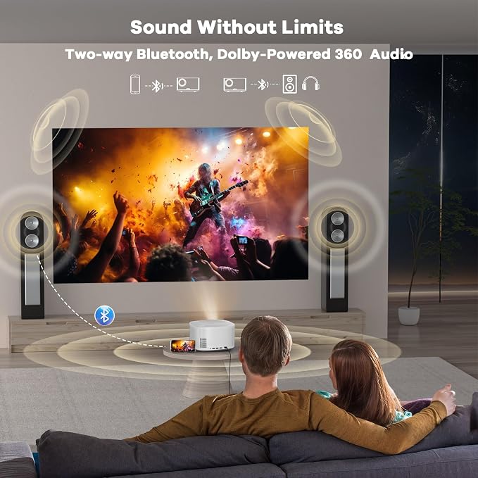 Outdoor-Projector-4K with WiFi and Bluetooth:[3500 Bright/60W Dolby Audio/Official Licensed Apps],Smart-Projector with AI Auto Focus, ONOAYO ONO5Pro 2.0 Movie Projector for Indoor/Outdoor 2026(White)