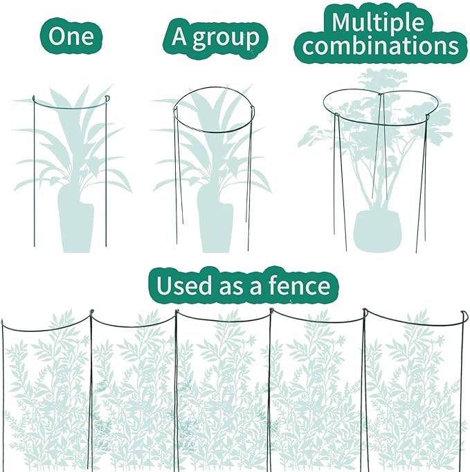 TCBWFY 14" Dx32 H Plant Supports Stakes for Large Heavy Plants,6 Pack Peony Supports,Heavy Duty 5mm Wire Peony Cages,Interlock Garden Supports Ring Border Support,Plant Support Cage for Rose Flower