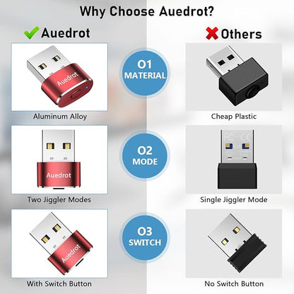 AUEDROT Mouse Jiggler Undetectable Metal USB Mouse Mover with Switch Button, Automatic Mini Mouse Shaker with 2 Jiggle Modes, Driver-Free, Plug and Play, Keep Computer/Laptop Awake, Orange, 2 PCS