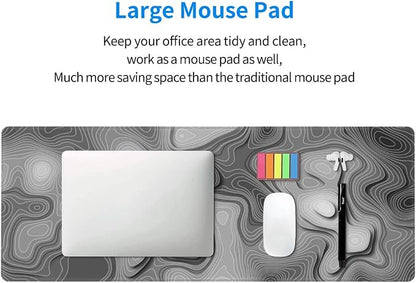 3D Topographic Map Mouse Pad Grey White Gaming Mouse Pad XL Desk Mat Large Desk Pad Non-Slip Rubber Base Keyboard Mouse Mat with Stitched Edges for Home Office Work
