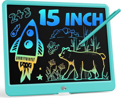 Bravokids 15 Inch LCD Writing Tablet for 3 Year Olds - Electronic Drawing Pad and Doodle Board as Educational Birthday Gifts for Girls and Boys (Blue)
