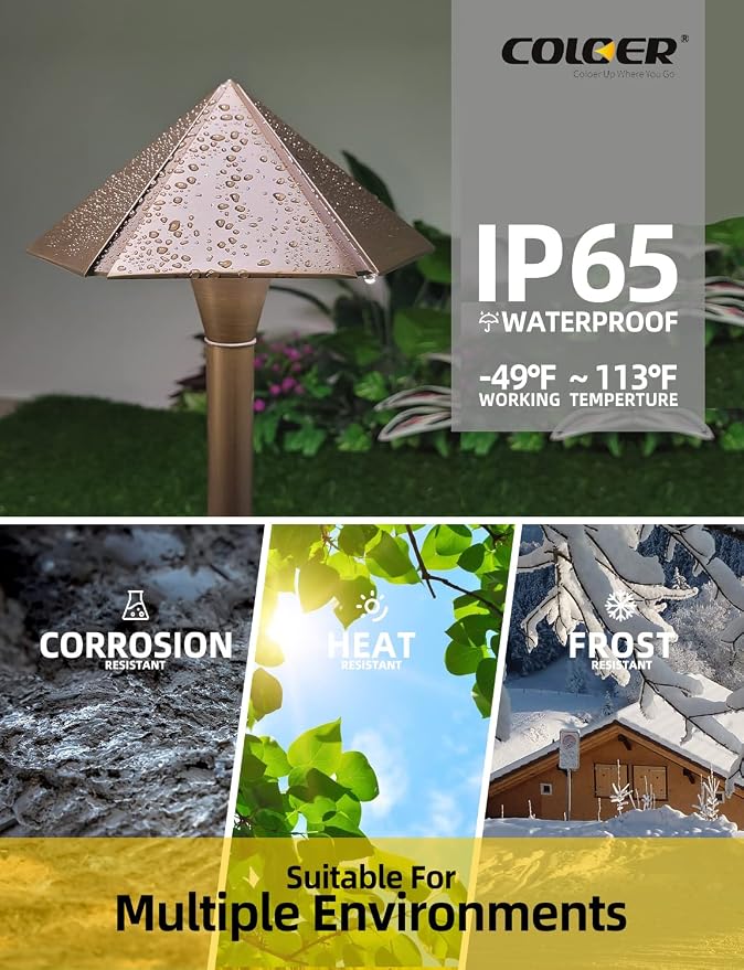 COLOER 4-Pack 12V Brass Outdoor Low Voltage Garden Path Lights for Outside(Bronze,23.2" Tall, 7.9" Shade) with 2W 2700K G4 LED Bulb(605B)