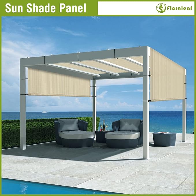 8' × 15' Pergola Shade Cover Universal Replacement Canopy Cover Outdoor Durable Fabric Sun Shade Cloth for Deck Patio Porch Backyard Gazebo with Grommets & Weighted Rods, Beige
