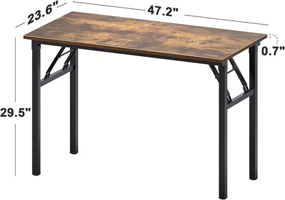 Need Office Computer Desk 47.2x23.6 in Sturdy Folding Laptop Table Retro | Black Frame Writing Gaming Work Table/Foldable Home Office Desk/Sewing Table, No Assembly Required