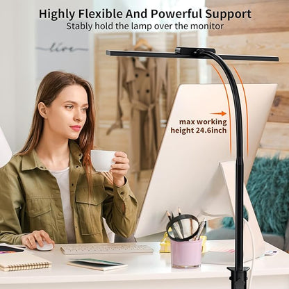KableRika Desk Lamp,Led Desk Lamps with Clamp,Architect Desk Lights for Home Office Desktop Office Lamp 4-Brightness 4-Color Eye Care Overhead Table Lamp for Computer Monitor Study Reading