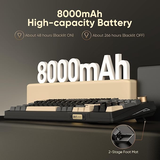 RedThunder K95 Wireless Mechanical Keyboard, TFT Screen & Knob, Tri-Mode BT5.0/2.4GHz/USB-C Hot Swappable Custom, Pre-lubed Linear Pink Switches, Gasket Structure, RGB Gaming Keyboard, Black-Gold