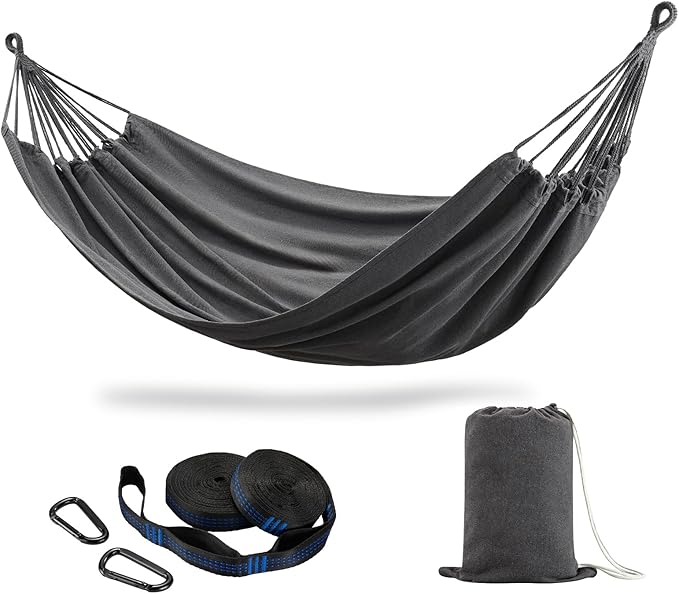 Brazilian Double Hammock with Tree Straps,Extra Large 94x63IN,2 Persons Hammock for Backyard Patio Outdoor and Indoor,450lbs Weight Capacity,Soft Woven Cotton Fabric - Dark Grey