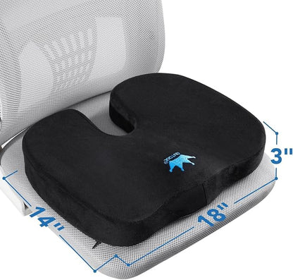 Seat Cushion for Office Chair & Car - Memory Foam Coccyx Support Pillow with Non-Slip Cover, Sciatica & Lower Back Pain Relief,Ergonomic Seat Pad for Long Drives (Medium Firm-Black)