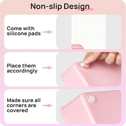 Vtopmart 44 PCS Plastic Drawer Organizers Set, Vanity Organizer Trays, Pink | 4-Size Versatile Makeup Organizer, Non-Slip Storage Containers for Makeup, Jewelries, Bedroom，Kitchen Utensils and Office