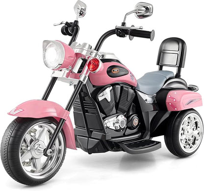 Costzon Kids Motorcycle, 6V Battery Powered Ride on Chopper Motorcycle w/Horn, Headlight, 3-Wheel Stable Ride on Toys, Electric Toddler Motorcycle for Kids, Gift for Boys Girls (Laser Pink)