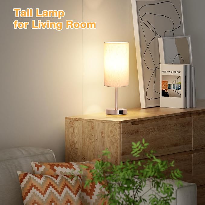 Dicoool Touch Bedside Table Lamp with USB - 3 Way Dimmable Lamp for Bedroom Nightstand, Desk Lamp with Charging Station for Dorm, Office, Living Room,Kids Room