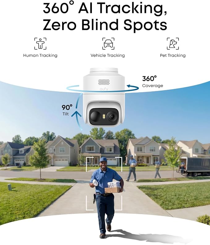eufy Security eufyCam C37 4-Cam Kit, 360° Pan&Tilt Auto tracking, Security Cameras Wireless Outdoor, 2K Solar Powered, Human/Vehicle/Pet/Face AI Detection, No Subscription, Built-in 64GB Local Storage