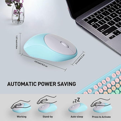 FOPETT 2.4GHz Wireless Keyboard and Mouse Set with Switch Button - Full-Size Keyboard - Compatible for Windows/Laptop/PC/Notebook/Smart TV and More - Green