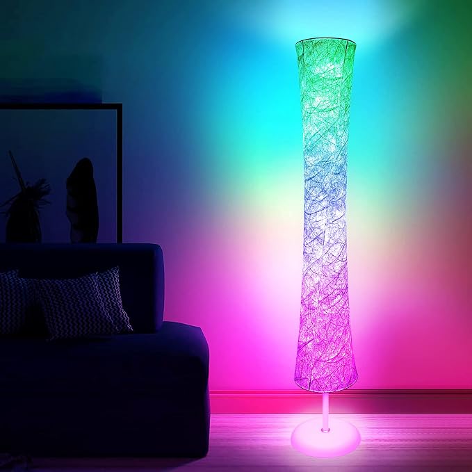 WORLD WIN Floor Lamp, 61'' Smart RGB LED Corner Lamp with Music Sync and 16 Million DIY Colors, 3 Color Temperature, APP & Remote Control, Color Changing Standing Floor Lamp with Stand