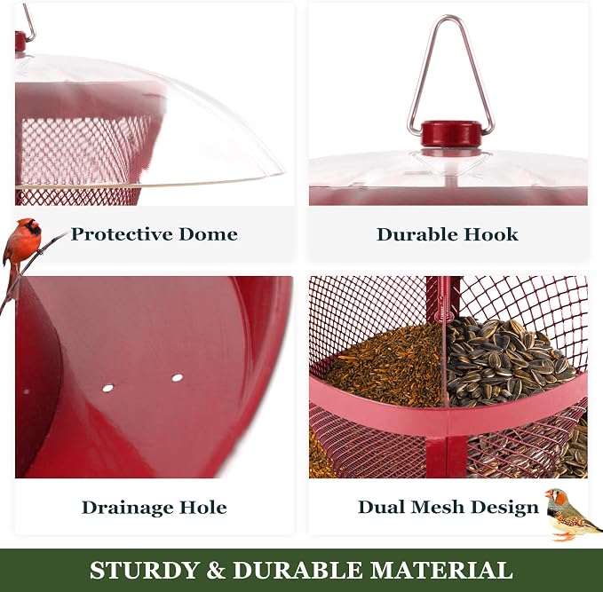 Kingsyard Bird Feeder for Outside, Dual-Use Metal Mesh Wild Bird Feeder with Weatherproof Dome Dual, 2.5 lbs Seed Capacity for Finch Cardinal